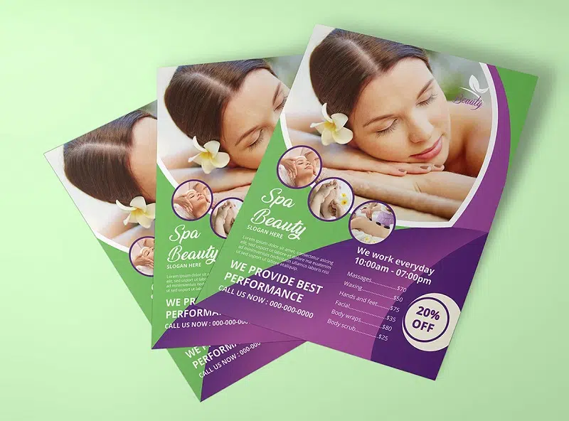 Mẫu menu spa theo kiểu tờ rơi